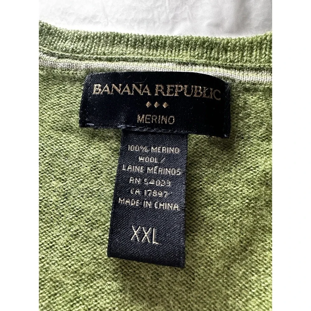 VTG Banana Republic Sweater Mens XXL Olive Green 100% Merino Wool V-Neck Classic